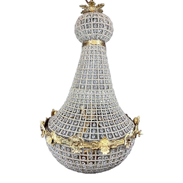 1970s French Louis XVI Bronze Gold Crystal Chandelier For Sale
