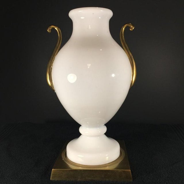 Venini Primavera in Murano, White Opaline Glass with Gilt Handles, Chiseled Bronze Base, 20th Century For Sale - Image 5 of 14