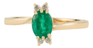 14k Yellow Gold Oval-Cut Natural Emerald & Diamond Promise Ring Size 4