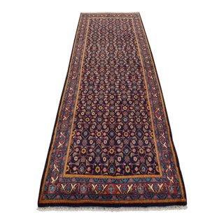 Mahal Runner 3’10” X 10’4” Blue Wool Vintage Tribal Hand-Knotted Oriental Rug For Sale