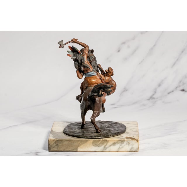 Amazing Antique Cold Painted Bronze Sculpture Statue Native American Indian on Horse Western Art For Sale - Image 12 of 14