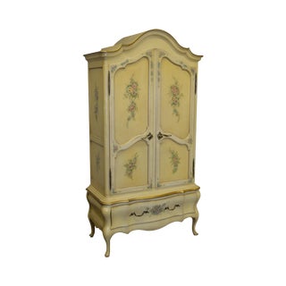 Hand Painted Vintage Louis XV Style Bombe Armoire Cabinet For Sale