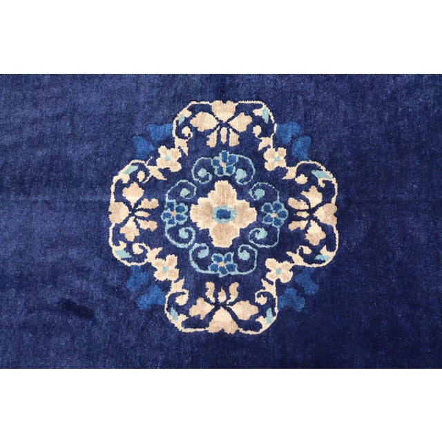 Antique Chinese Peking Carpet in Dark Blue Background 4' X 6'8 For Sale - Image 4 of 14