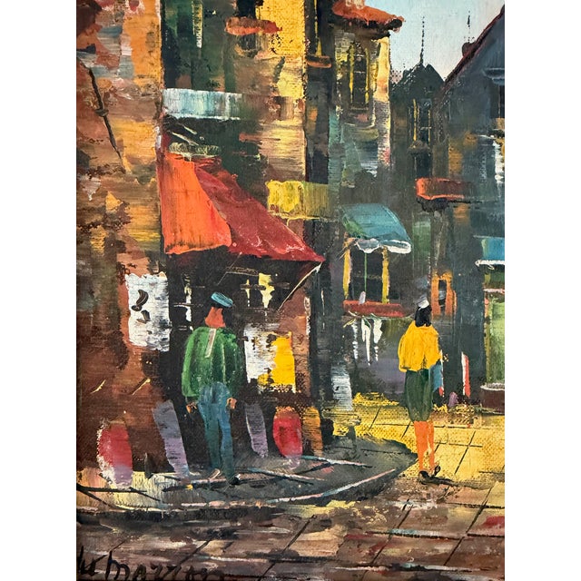 Yellow Vintage Italian Mid Century Street Scene Painting For Sale - Image 8 of 14