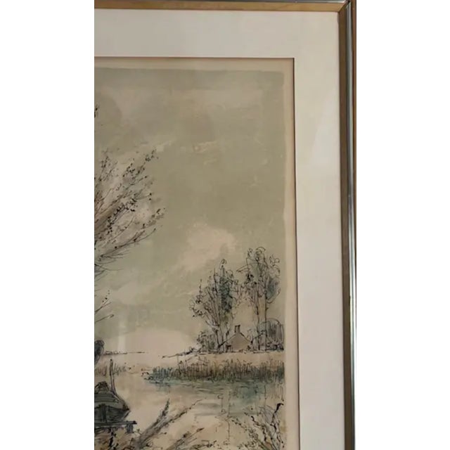 Metal Mid Century French Artist Aime" Daniel Steinlen Lithograph - Boat on a Pond Signed and Numbered For Sale - Image 7 of 8