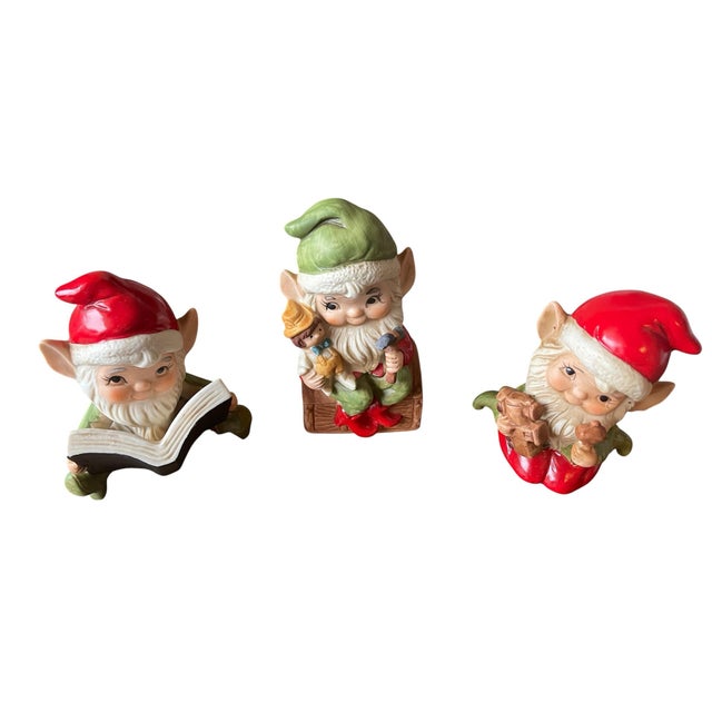 Mid-Century Modern Vintage Homco Christmas Elves Santa’s Helpers Figurines- Set of 3 For Sale - Image 3 of 7