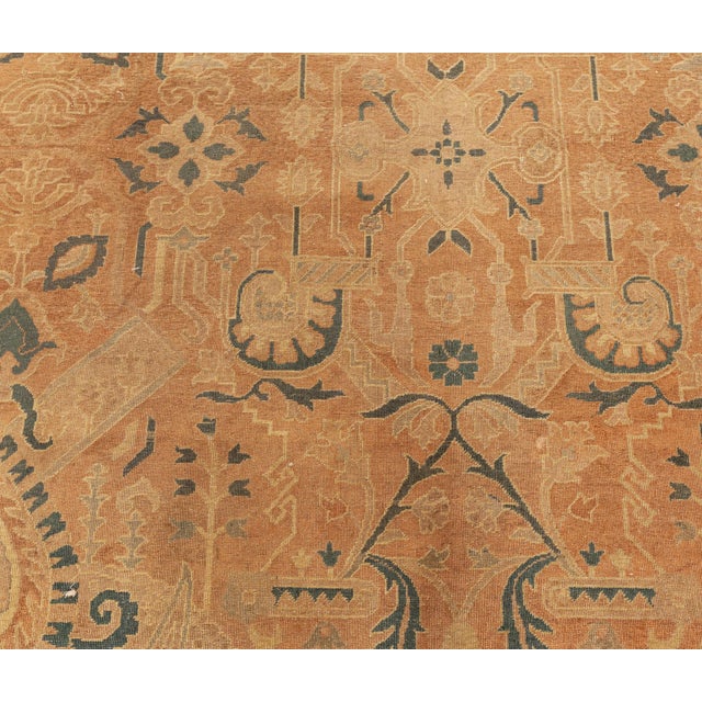 Fine Antique Indian Bold, Orange Handmade Wool Rug For Sale In New York - Image 6 of 9