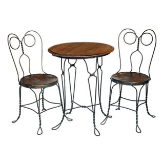 Antique Ice Cream Parlor Table & Chairs Set/3 For Sale