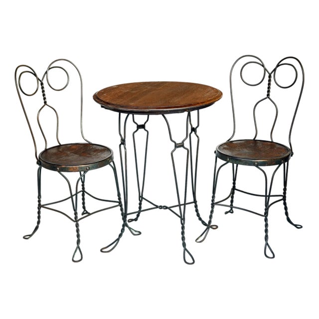 Antique Ice Cream Parlor Table & Chairs Set/3 For Sale