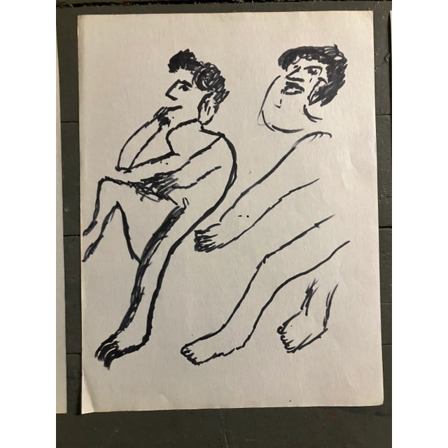 1970s 1970’s 3 Original Naive Folk Art Abstract Figure Marker Drawings -Set of 3 For Sale - Image 5 of 5