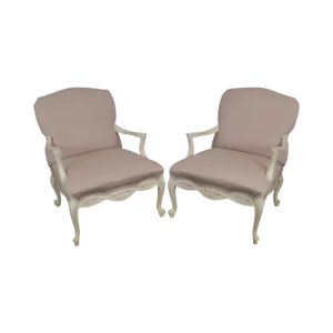 French Louis XV Style Custom Paint Frame Fauteuils Lounge Chairs - a Pair