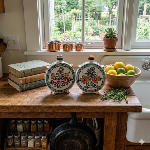 Ceramic 1950s Mid-Century Modra Slovak Majolica Ceramic Canteens - A Pair For Sale - Image 7 of 10