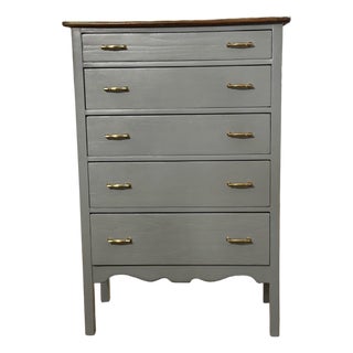 Vintage Solid Wood 5-Drawer Tallboy Dresser in Custom Blue Chateau For Sale