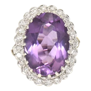 1970s Amethyst and Diamond White Gold Cocktail Ring Size 5
