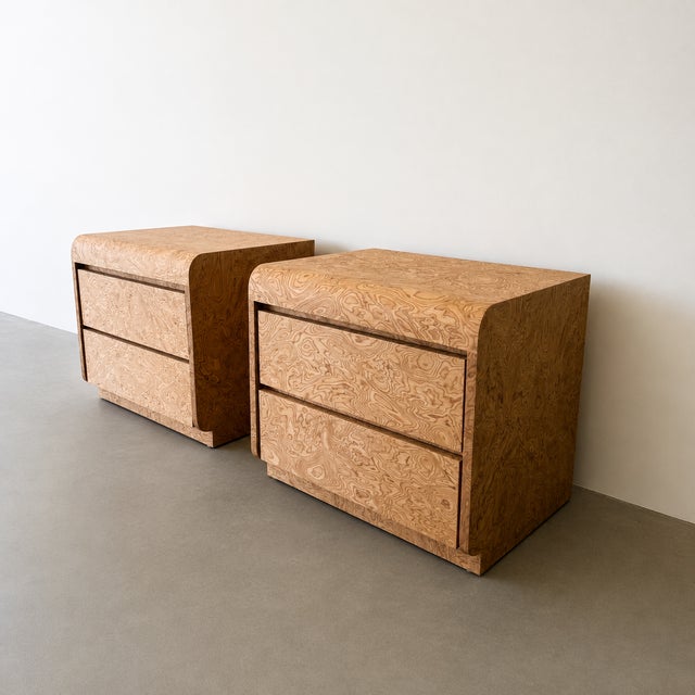 Wood 1970s Mid-Century Modern Walnut Burl Two-Drawer Nightstands, Pair For Sale - Image 7 of 10
