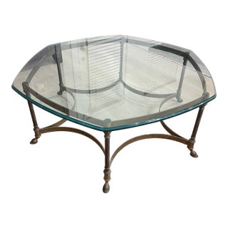 Mid-Century Modern Labarge Brass Hoofed Coffee Table For Sale