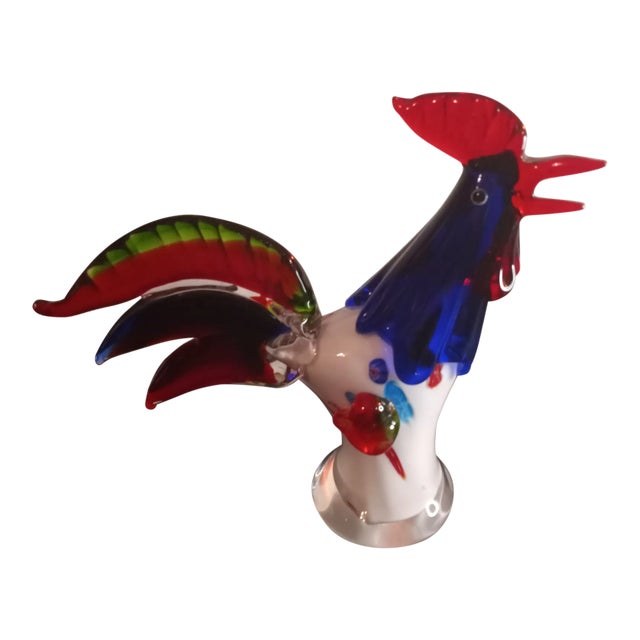 1980s Multicolor Art Glass Rooster Figurine For Sale