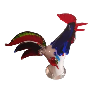 1980s Multicolor Art Glass Rooster Figurine