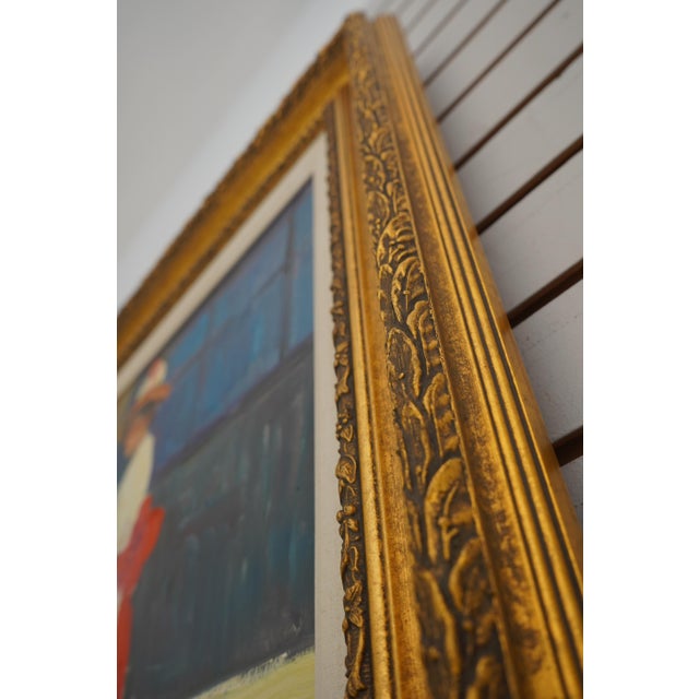 Artist Signed Vibrant Color Lady in Garden Oil Painting on Canvas For Sale - Image 10 of 13