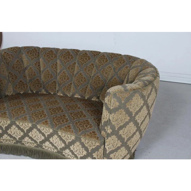 1950s Danish Art Deco Curved Sofa with Green Floral Velour Upholstery, 1950s For Sale - Image 5 of 12