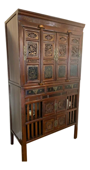 19th Century Two-Part Chinese Elmwood Kitchen Cabinet