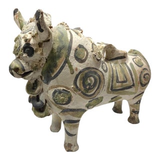 Vintage Torito De Pucará Peruvian Bull Sculpture Ceramic Folk Art Andes Decor For Sale