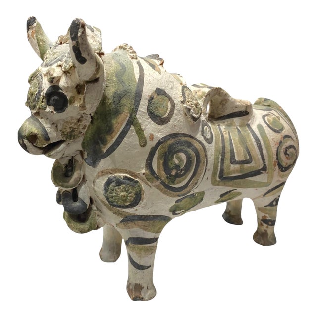 Vintage Torito De Pucará Peruvian Bull Sculpture Ceramic Folk Art Andes Decor For Sale