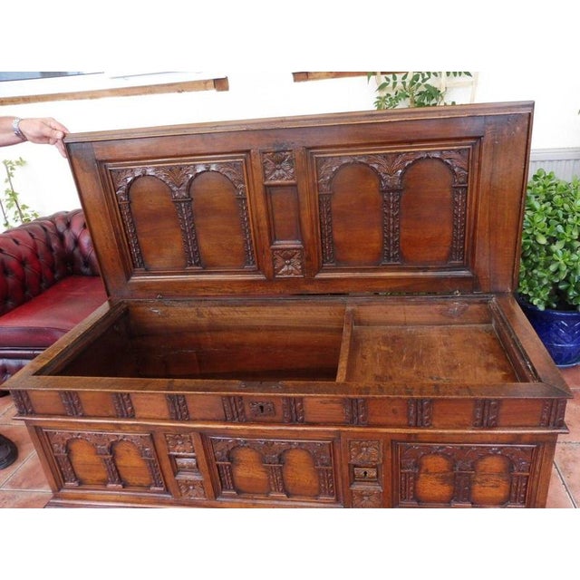 Antique Mid-18th Century Italian Baroque Carved Walnut Deception Coffer, 1740 For Sale - Image 6 of 14
