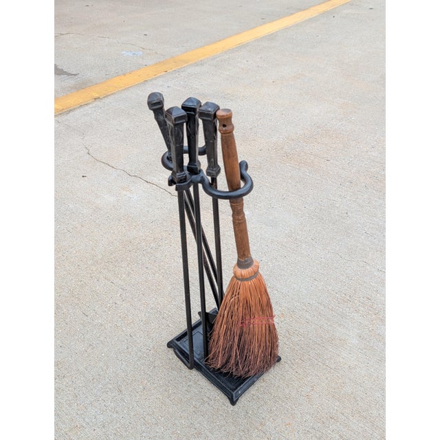 Vintage 4 Piece Wrought Iron Fireplace Tool Set For Sale - Image 4 of 8