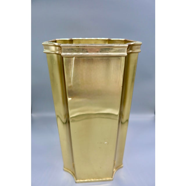 Art Deco Vintage Hexagonal Brass Umbrella Stand — Tall Tapered Lacquered Brass For Sale - Image 3 of 10