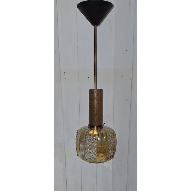 Vintage Pendant Lamp with Tinted Glass Shade on an Oak Mount, 1980s, in Very Good conditions. Designed 1980 to 1989 Up to...