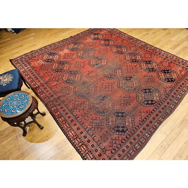 Tribal Vintage Turkmen Ersari in Allover Geometric Pattern in Red, Blue, Navy, Brown For Sale - Image 3 of 14
