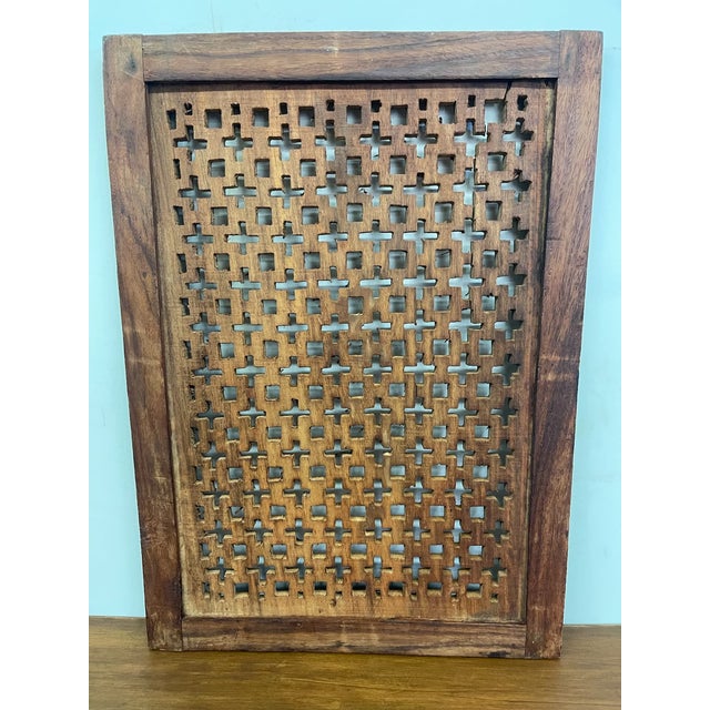 Vintage Hand-Carved Wooden Lattice Panel Wall Art Decorative Architectural Panel For Sale - Image 10 of 11