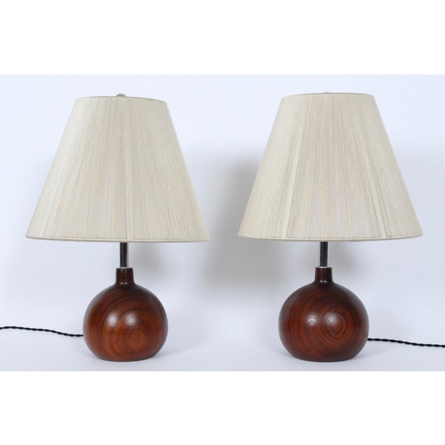 Mid-Century Modern 1970's Solid Staved Deep Teak "Onion" Table Lamps - A Pair For Sale - Image 3 of 13