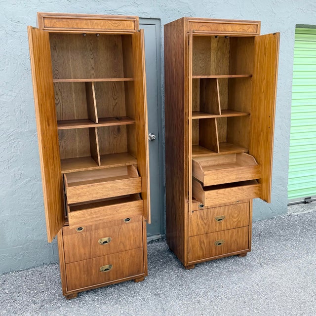 Mid 20th Century Drexel Passages Campaign Style Armoires - A Pair For Sale - Image 5 of 12