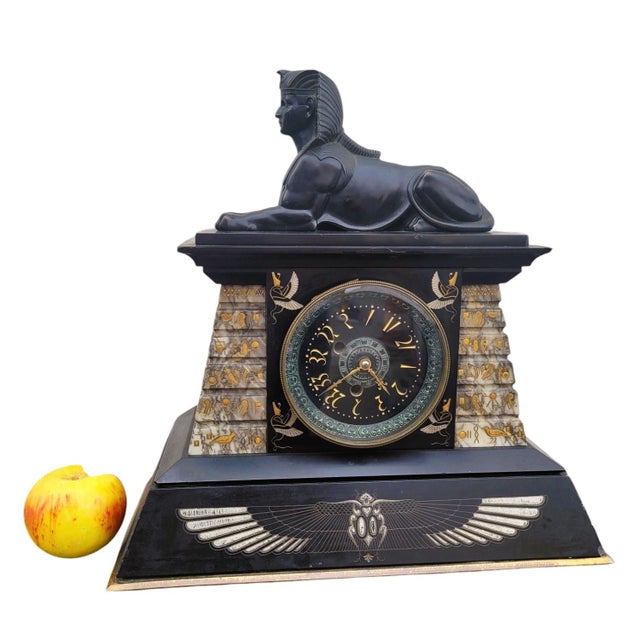 Egyptomania Marble Clock, 19th Century For Sale - Image 3 of 18