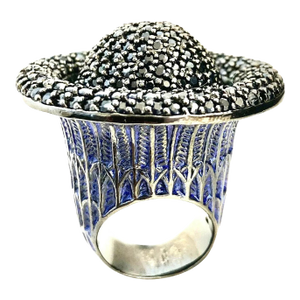 Matthew Campbell Laurenza MCL Ring Black Sapphire Gemstone Cocktail 925 Sterling Size 7 Limited Edition Red Carpet