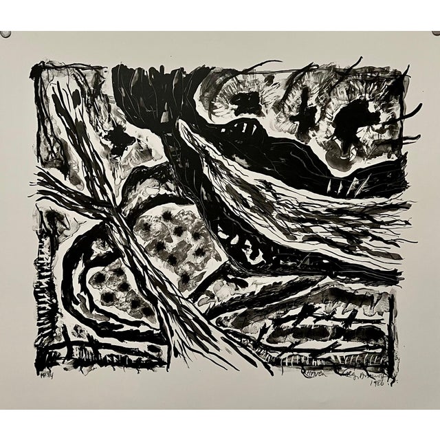 1980s Gregory Amenoff, Black/White Lithograph American Modernist Gregory Amenoff Abstract Expressionist, 1986 For Sale - Image 5 of 6