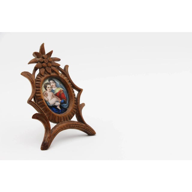 Brown 19th Century Madonna and Child, Small Porcelain Plaque, Wooden Frame, Germany For Sale - Image 8 of 13