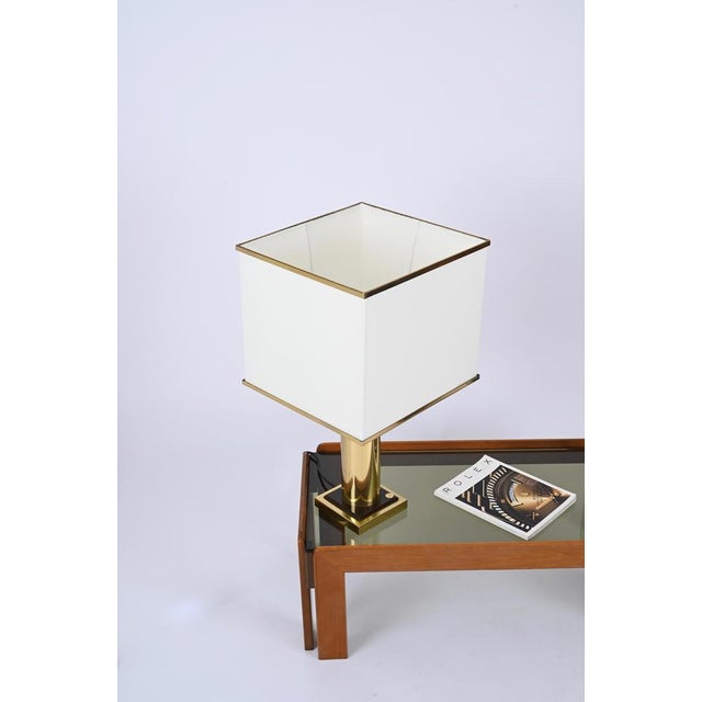 1970s Table Lamp in Brass and White Silk Lampshade, Italy, 1970s For Sale - Image 5 of 14
