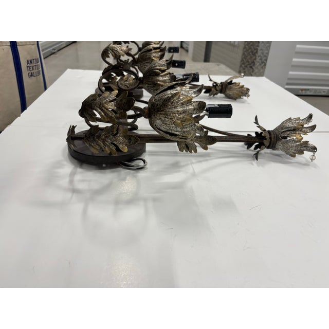 Silver-Leaf and Copper Tone Metal Two Arms Wall Sconces - Set of 2 For Sale In Tampa - Image 6 of 9