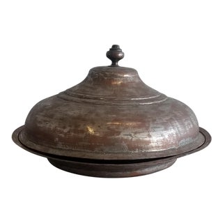 Late 20th Century Hammered Metal Moroccan Covered Food Warmer For Sale