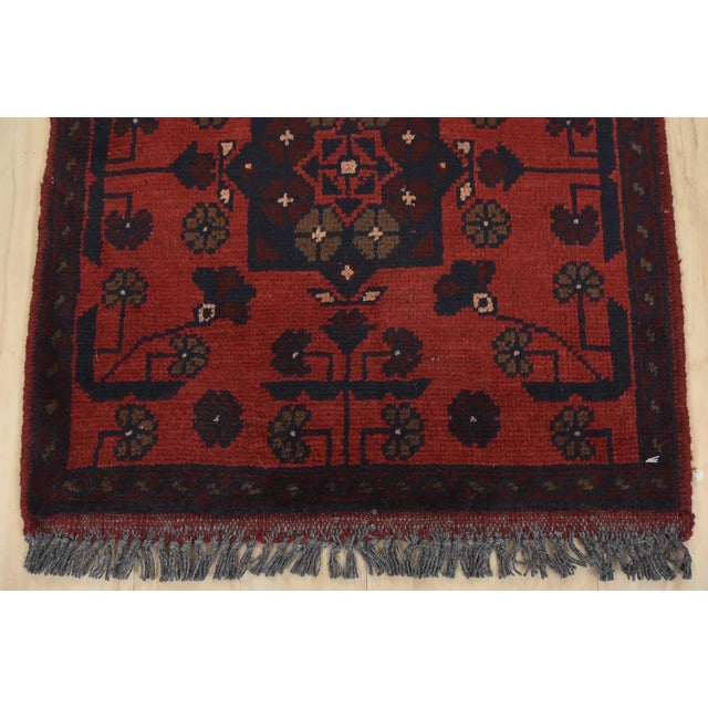 Red Turkmen Runner 1’11” X 4’10” Red Wool Tribal Hand-Knotted Oriental Rug For Sale - Image 8 of 11