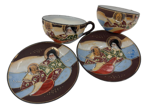 Japanese Meiji Hand-Painted Satsuma Ceramic Mocha Cups, 1890s, Set of 4