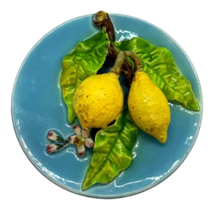 French Majolica Trompe l'Oeil Wall Plaque With Lemons, Perret-Gentil, Menton