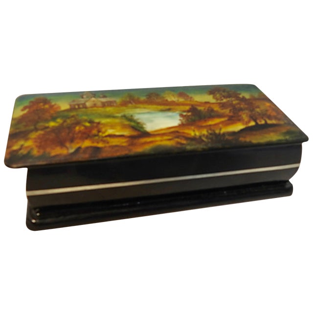 Hand-Painted Russian Lacquer Box For Sale