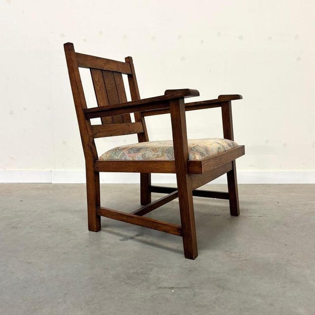 Dutch Hague School Art Deco Oak Armchair, 1920s For Sale - Image 4 of 15