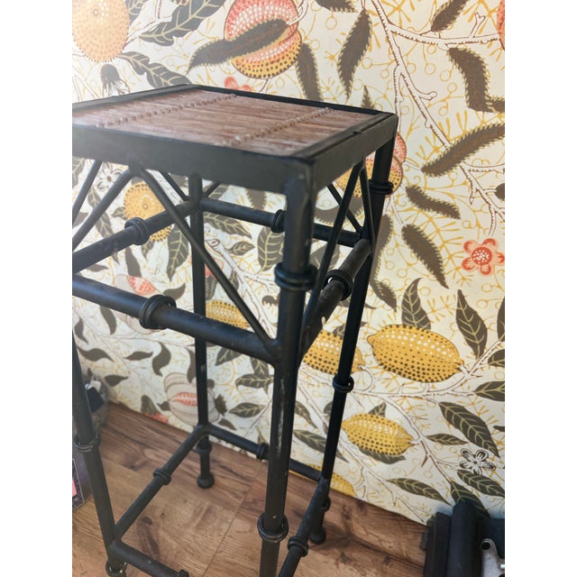 Up for consideration is a beautiful vintage small black metal side table with a wooden top. This would look lovely in your...