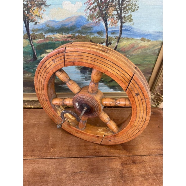 Mid-Century Modern Vintage Mid Century Modern Wooden Spinning Wheel For Sale - Image 3 of 8