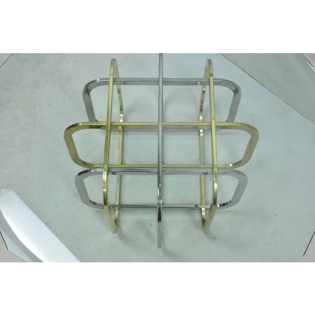 Mid Century Modern Pierre Cardin Style Brass & Chrome Glass Top Coffee Table For Sale - Image 10 of 12